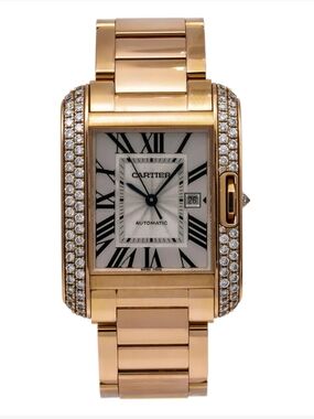 Cartier Tank Anglaise 18K Rose Gold Diamond Watch - Rose Gold & White